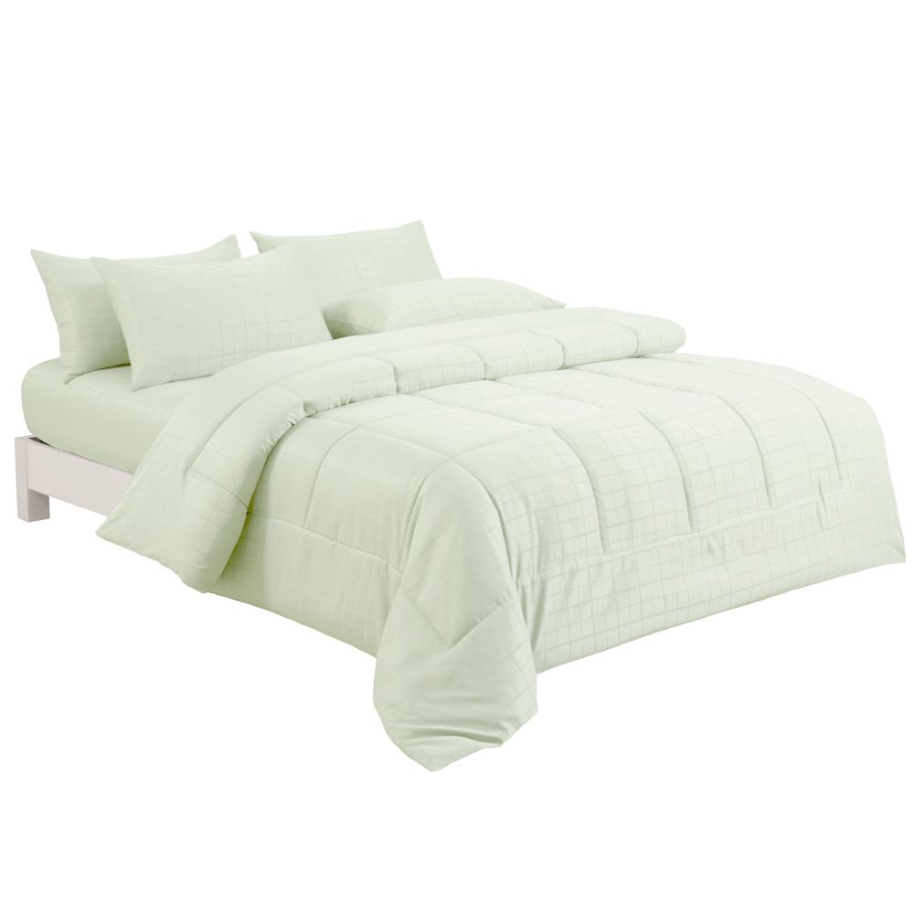 ชุดผ้าปูที่นอน 3.5 ฟุต 4 ชิ้น IBED ลายสี่เหลี่ยม LIGHT GREEN พร้อมผ้านวมเย็บติด